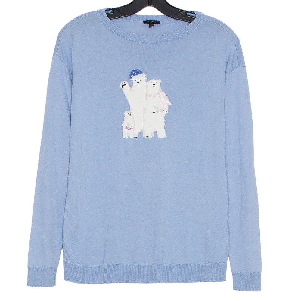 Talbots Sweater Polar Bear Intarsia Novelty Winter Christmas Holiday Blue XSP